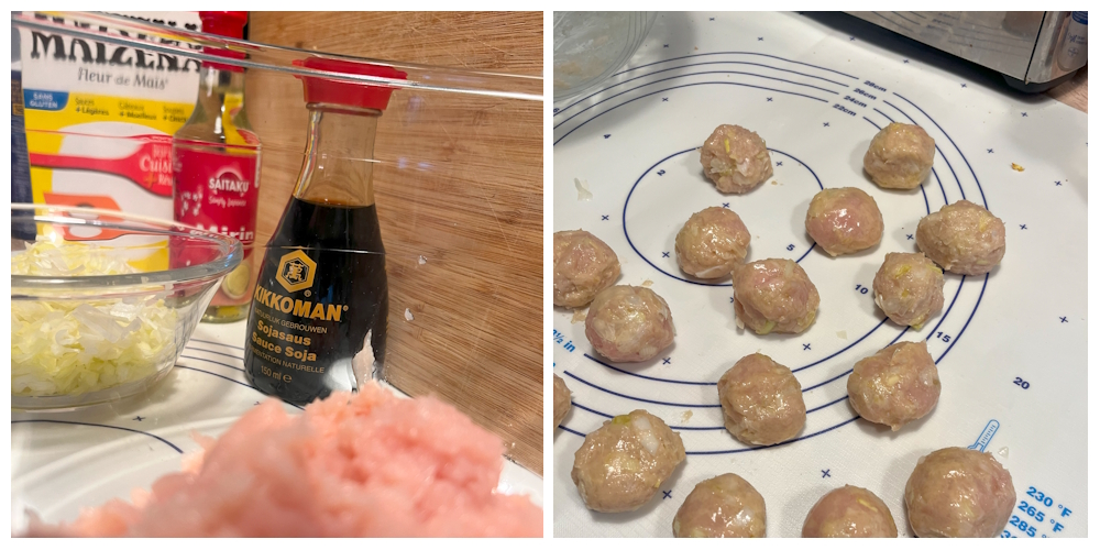 Préparation des boulettes de poulet Tsukune